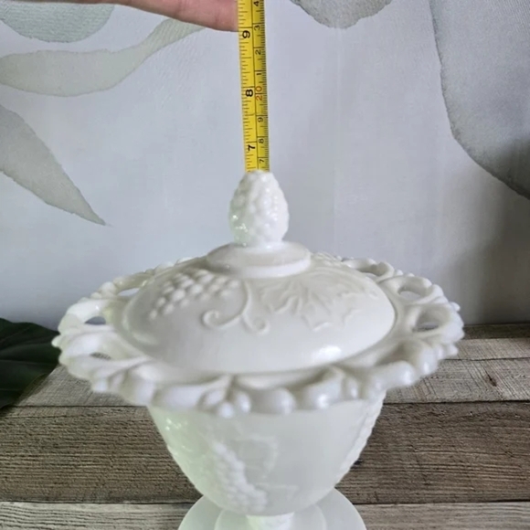 ANTIQUE | Vintage Milk Glass Lace Edge Footed Candy Dish - Picture 5 of 6